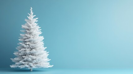 Minimalist White Christmas Tree on Soft Blue Background Ideal for Modern Holiday Decor or Seasonal Promotions