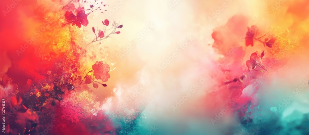 Poster vibrant multicolor abstract background with floral elements and soft gradients ideal for text overla
