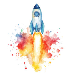 Rocket Takes off Against Vibrant Splashes of Color Showcasing Adventure and Exploration in Creative Style