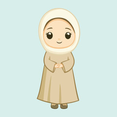 relligous muslim women praying cartoon vector illustration 