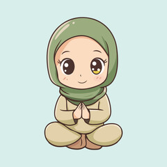 relligous muslim women praying cartoon vector illustration 