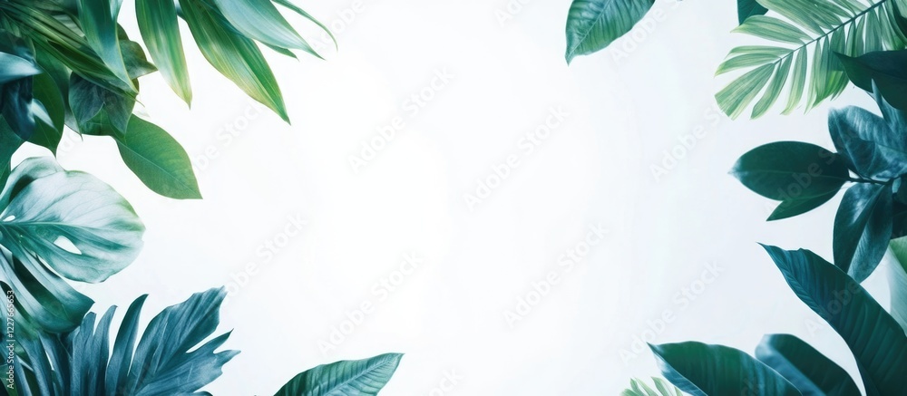 Poster digital display screen with white background surrounded by green leaves for advertising use with amp