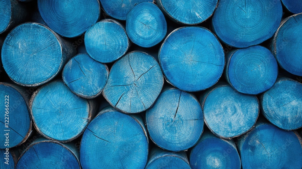 Poster blue wooden logs nature background with textured circular patterns ideal for artistic and design pro
