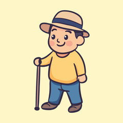 a grandfather old man using a walking stick for support vector illustration 