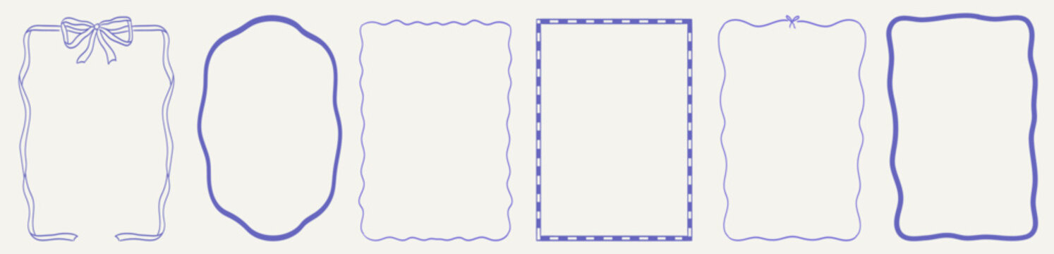 Vintage bows frame for greeting cards, wedding and birthday party, picnic invitations in elegant marine style. Hand drawn ribbon and ornament border illustration for social media decoration template.