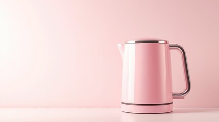 Minimalist Pink Electric Kettle Modern Design with Copy Space on Soft Background Ideal for Travel and Kitchen Use
