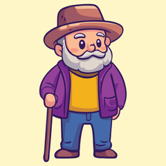 Obraz premium a grandfather old man using a walking stick for support vector illustration 