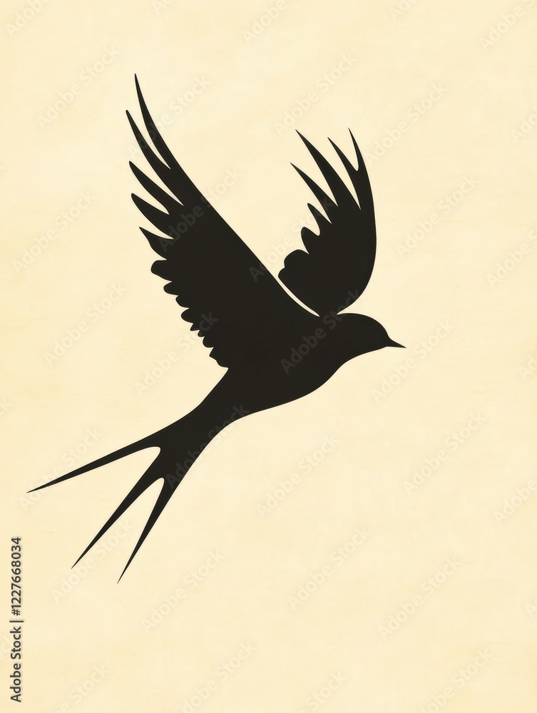 Aufkleber swallow bird in flight silhouette against a light background. generative ai