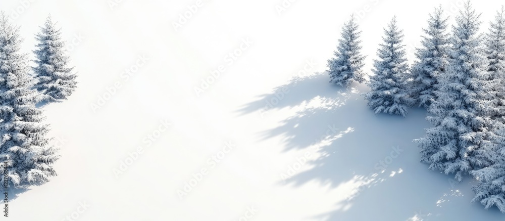 Poster winter trees casting morning shadows on pristine white snow creating a serene scene with ample blank