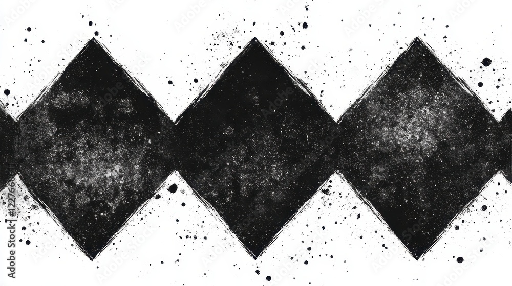 Poster abstract black and white image featuring a repeating pattern of textured diamond shapes against a wh
