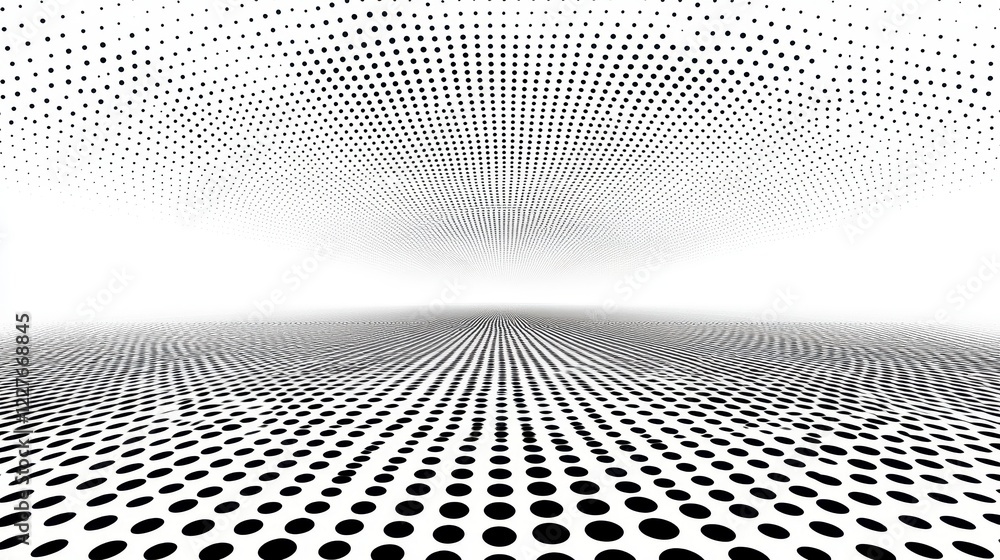 Poster abstract black and white digital art featuring a radial pattern, creating a sense of depth and persp