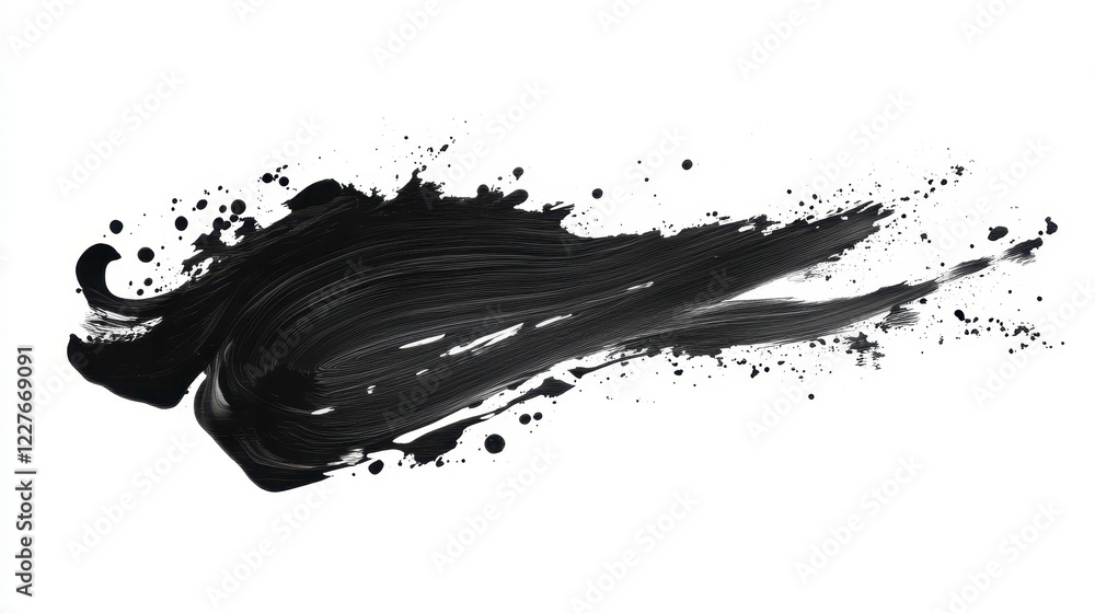 Poster abstract black ink stroke on white background. dynamic, expressive brushstrokes create a textured ef