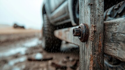 Rusty Truck Axle and Tools by Weathered Fence, an abandoned scene where old machinery meets nature, evoking nostalgia and the passage of time.