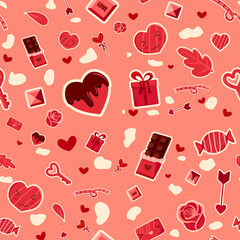 Valentine's Day Sticker Set: Heart, Rose, Gift, Letter