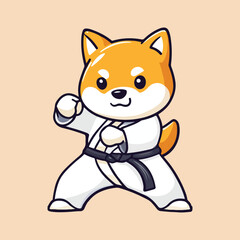 A cute cartoon fox wearing a karate uniform and throwing a punch vector illustration 