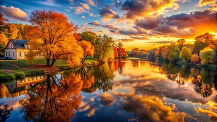 Autumn River Sunset Landscape: Golden Hour Photography