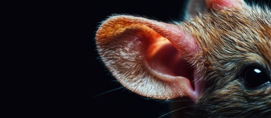 Fototapeta premium Detailed Close-Up of Mouse Ear Anatomy Highlighting Unique Features and Textural Elements with Space for Information or Text Overlay