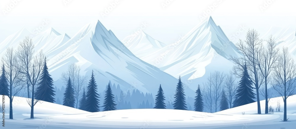 Aufkleber snowy alpine mountain scenery with bare trees and empty space for customizable text or content in a 