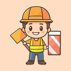 A hand drawing a cute male construction vector illustration 