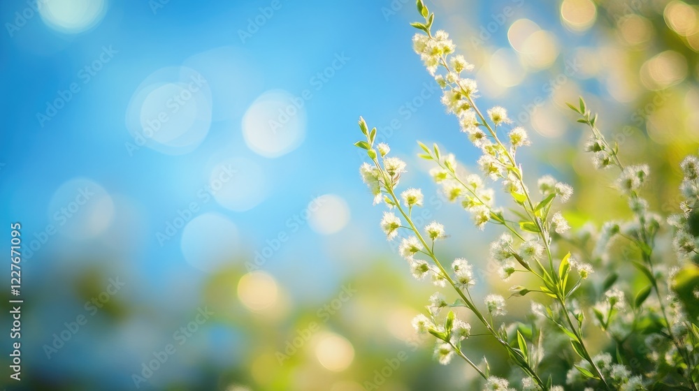 Poster soft floral bokeh with blue sky background creating a serene and tranquil atmosphere for nature and 