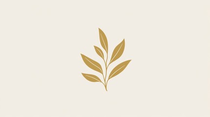 Elegant minimalist plant logo design featuring a gold leaf illustration on a soft neutral background for branding and eco-friendly themes.