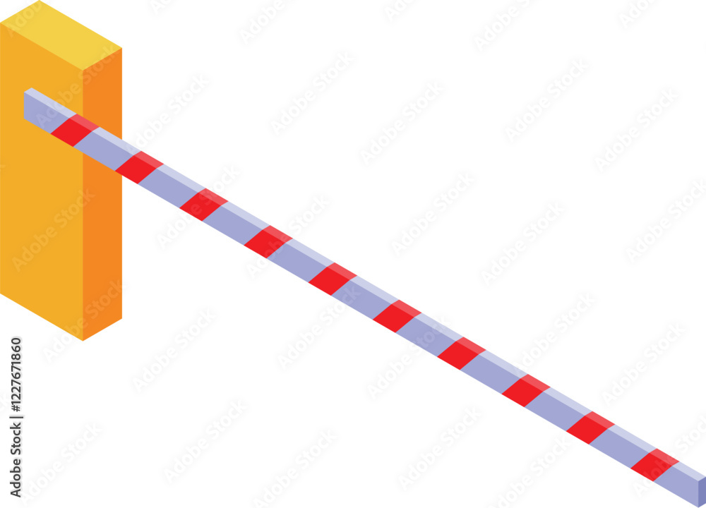 Poster parking barrier gate closing or opening in isometric view, controlling access and ensuring security