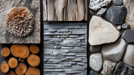 Natural Textures Composed of Stone Wood and Metal Elements in a Modern Arrangement