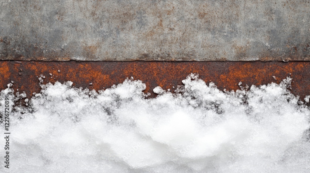 Poster textured metal background with snow and ice featuring rustic elements and ample empty space for text
