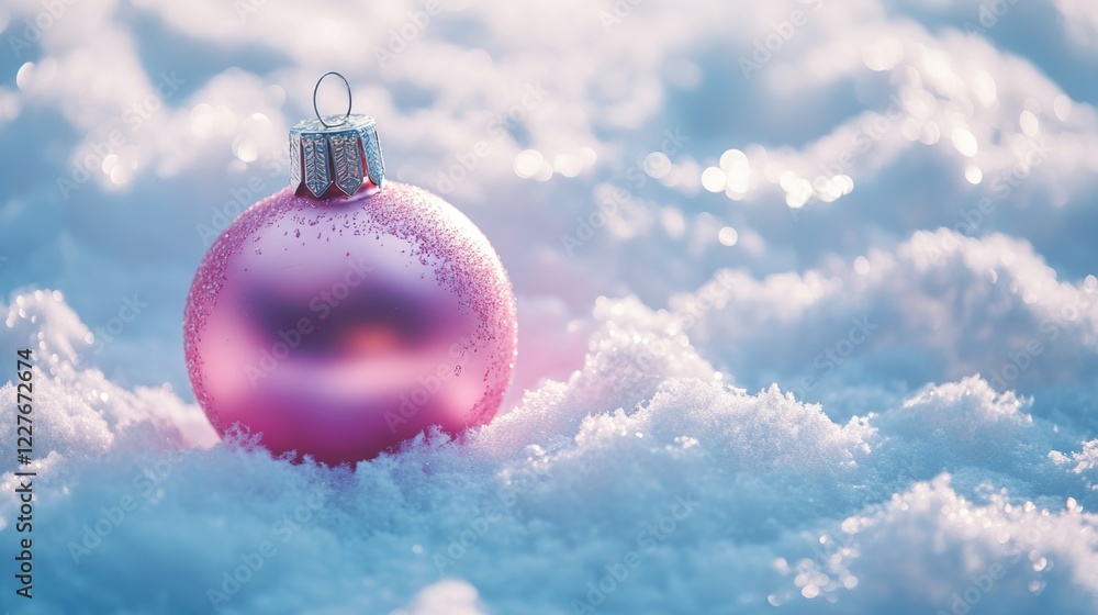 Aufkleber holiday ornaments nestled in snow creating a festive winter background with space for text design fo