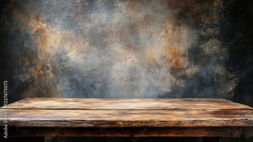 Aufkleber rustic wooden table against a textured backdrop perfect for product displays or culinary presentatio