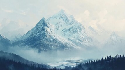 Obraz premium Serene minimalist mountain landscape with soft hues and gentle tones ideal for creating a tranquil atmosphere and relaxation in design projects