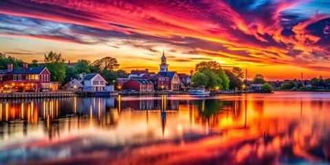 Fototapeta premium Backlit Red Bank at Dusk - Dramatic Night Photography