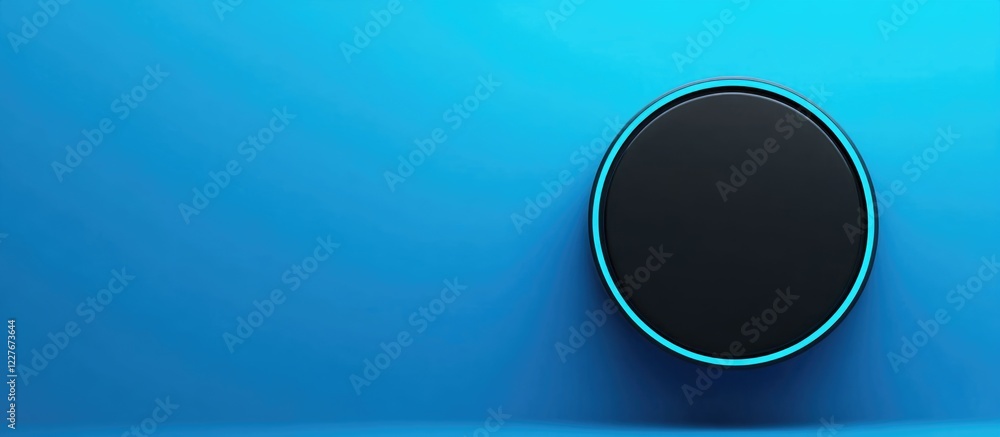 Poster sleek circular button on a vibrant blue background with ample copy space for text enhancing digital 