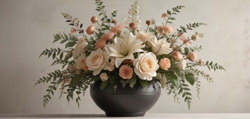 Obraz premium intricate flower arrangement in a subtle shadow overlay on a neutral colored surface, botanical, floral arrangement, floral pattern