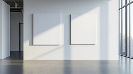 Fototapeta premium Minimalist modern living room with blank walls perfect for showcasing artwork in a bright and spacious environment