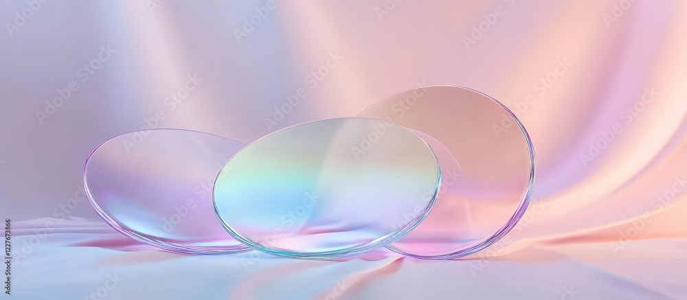 Poster pastel holographic background with smooth oval shapes and neon gradient ideal for minimalist design 