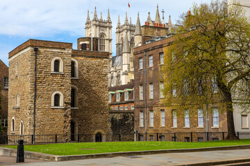 Obraz premium Jewel Tower and Westminster Abbey in London, UK