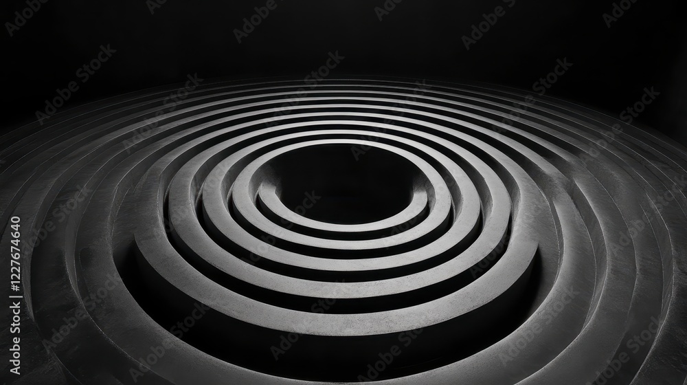 Poster abstract grayscale image depicting concentric circles forming a vortex like shape. the texture is ro