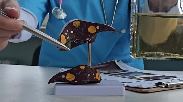 Alcoholic liver damage and liver cirrhosis concept with liver and alcohol. Cirrhosis by alcoholism hepatitis B or C or non-alcoholic fatty liver disease