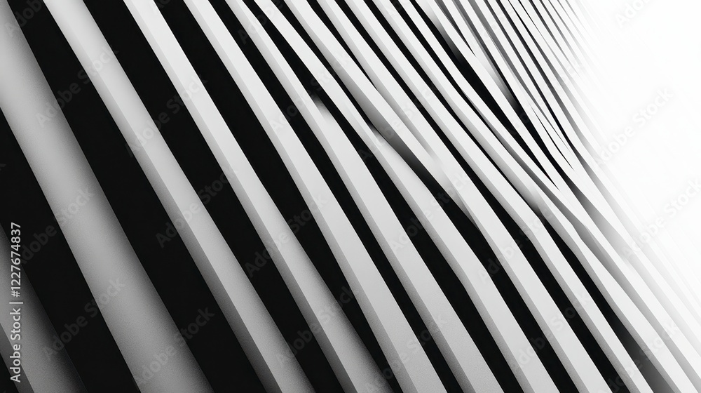 Poster abstract grayscale image with diagonal, textured lines in varying shades of black and white, creatin