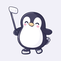 Cute penguin with hoki vector illustration 