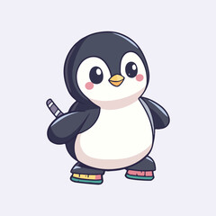 Cute penguin with hoki vector illustration 