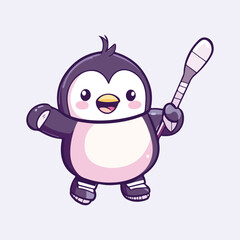 Cute penguin with hoki vector illustration 