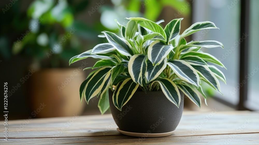 Poster close up of a vibrant houseplant in a pot showcasing lush greenery and creating a calm and serene in