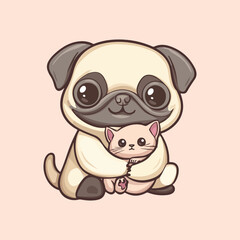 A  cute dog with cat vector illustration