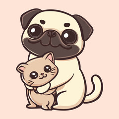 A  cute dog with cat vector illustration