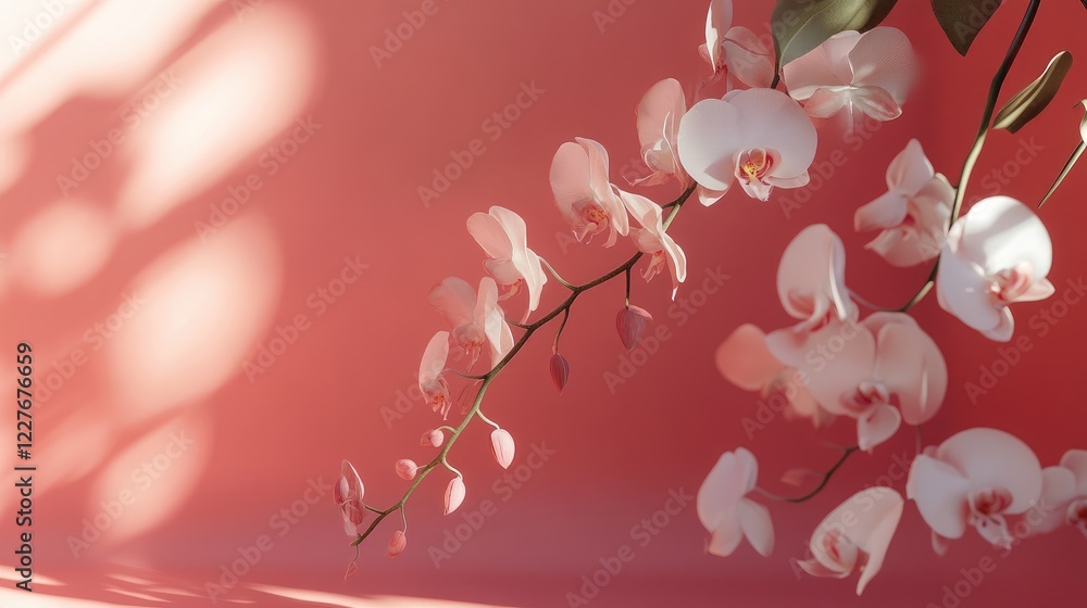 Poster delicate orchid blossom on soft pink background with ample space for custom text or branding
