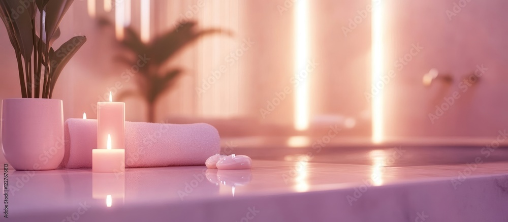 Poster wellness spa setting with cozy atmosphere soft candlelight and towels for relaxation and beauty trea