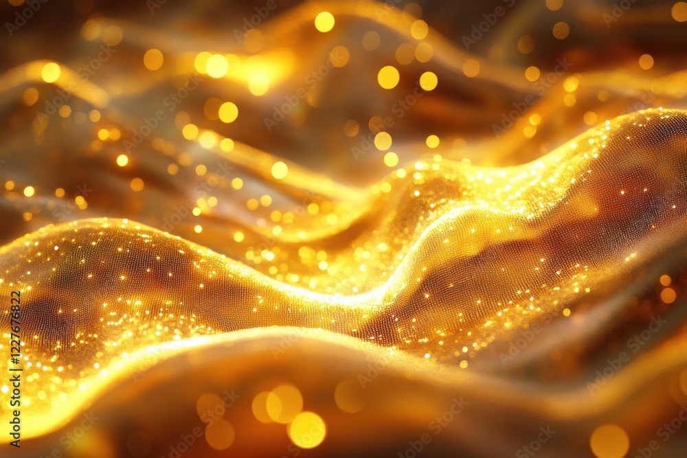 Poster shimmering golden fabric creating a captivating visual effect in soft waves
