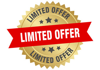 limited offer. limited offer round red and gold label isolated on transparent background